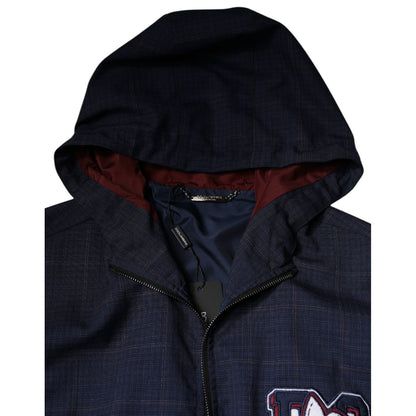 Dolce & Gabbana Blue Logo Full Zip Hooded Men Bomber Jacket