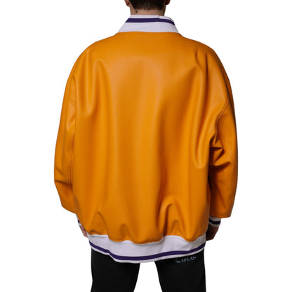 Dolce & Gabbana Orange White Full Zip Jersey Bomber Jacket