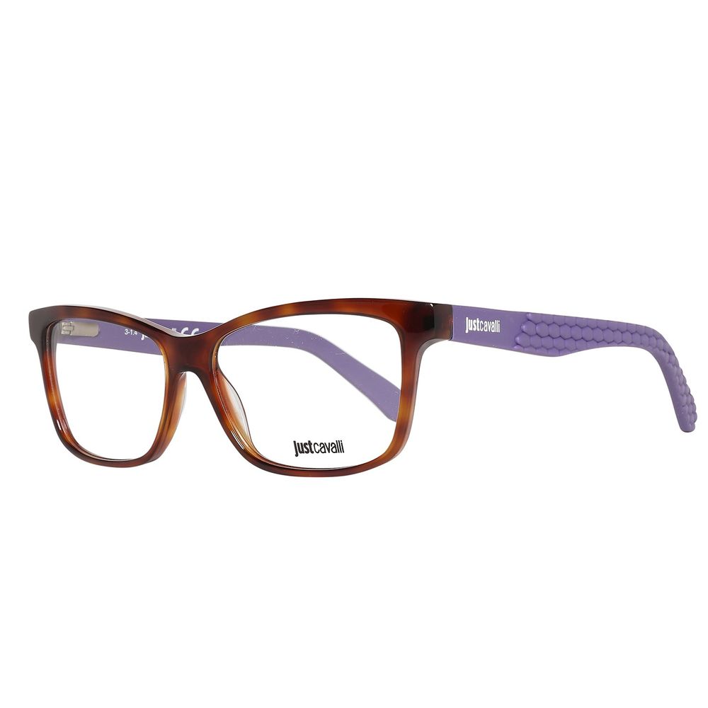 Just Cavalli Brown Plastic Frames with violet temples, model JC0642-053-53, featuring 53/14/140mm dimensions for women.