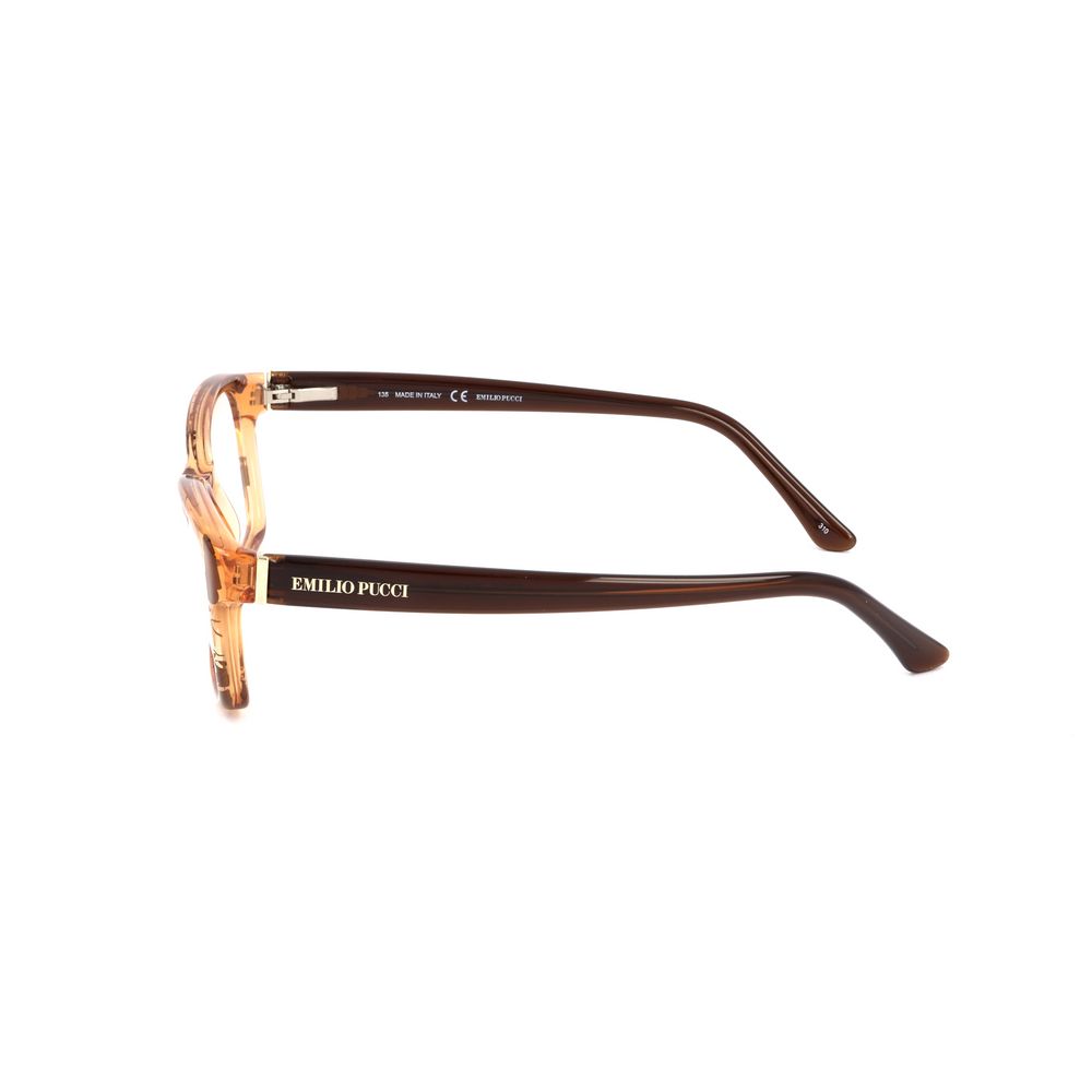 Side view of Emilio Pucci Bicolor Plastic Frames in hazelnut, displaying the lens, bridge, and temple measurements 53/15/135mm.