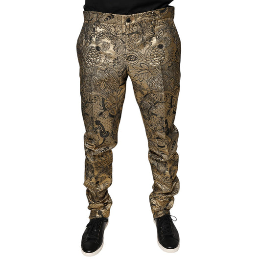 Dolce & Gabbana Gold Floral Jacquard Men Dress Pants