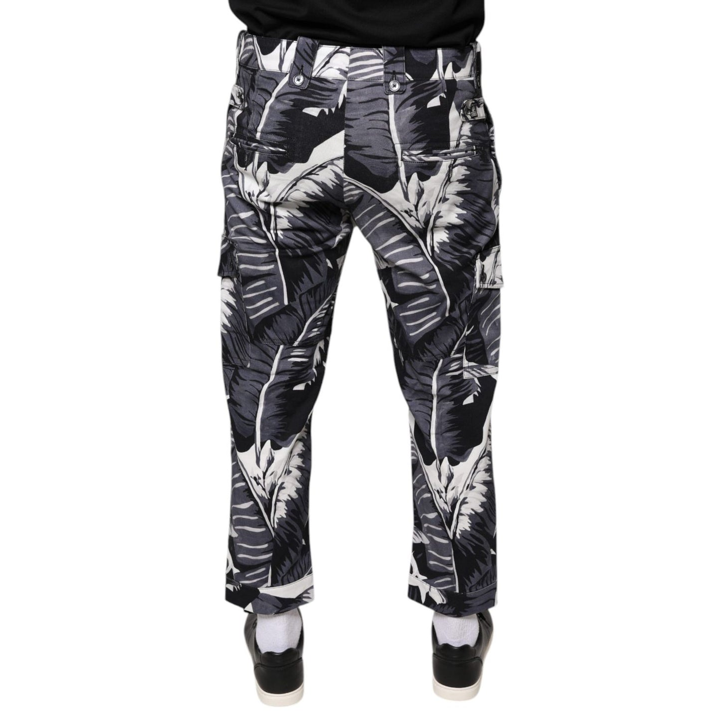 Dolce & Gabbana Gray Banana Leaf Cotton Stretch Capri Pants