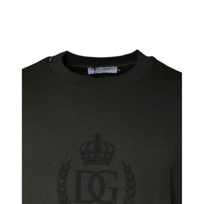 Dolce & Gabbana Army Green Crown Cotton Sweatshirt Sweater