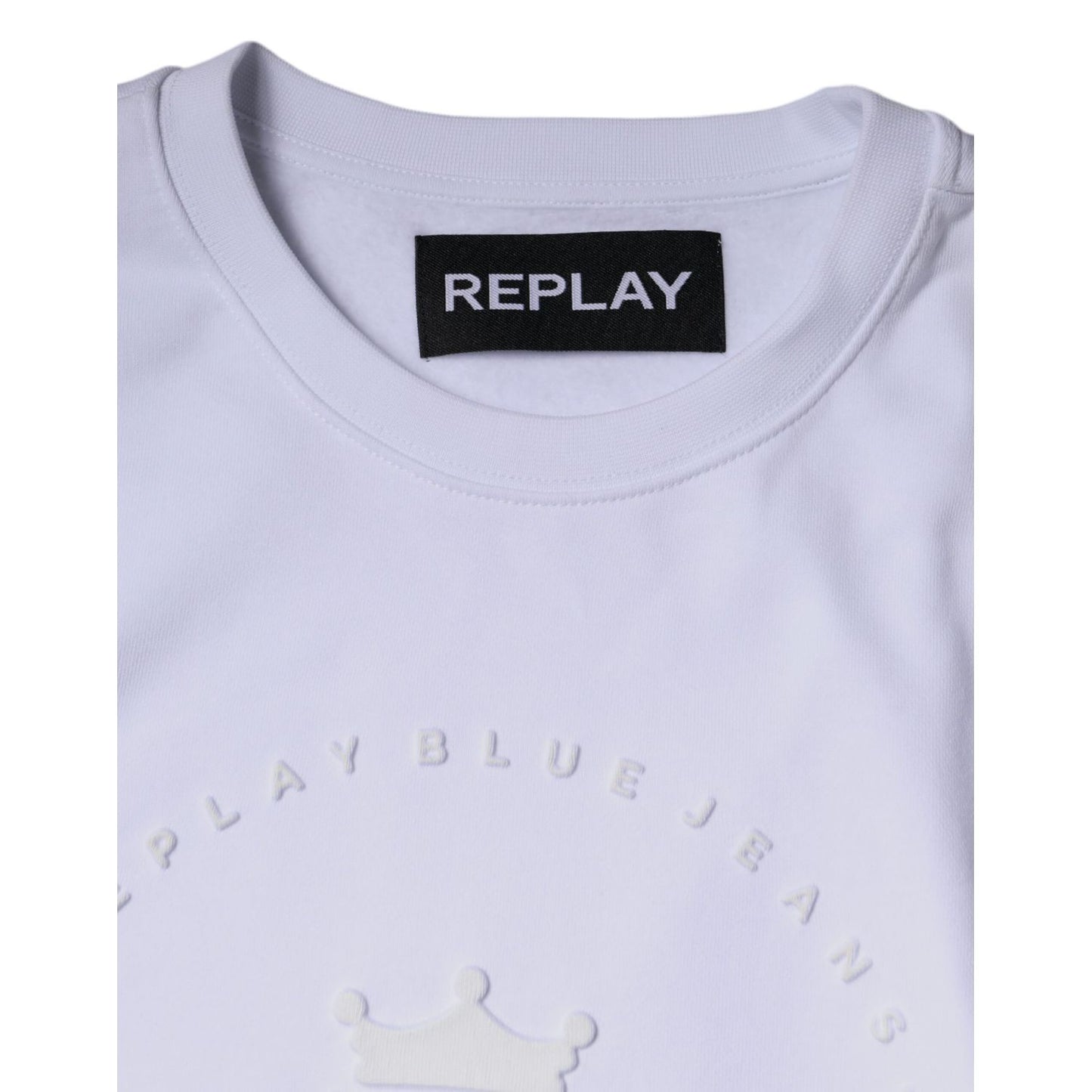 Replay White Embossed Logo Crew Neck Men Sweatshirt Sweater