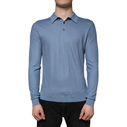 Dolce & Gabbana Sky Blue Silk Collared Men Pullover Sweater