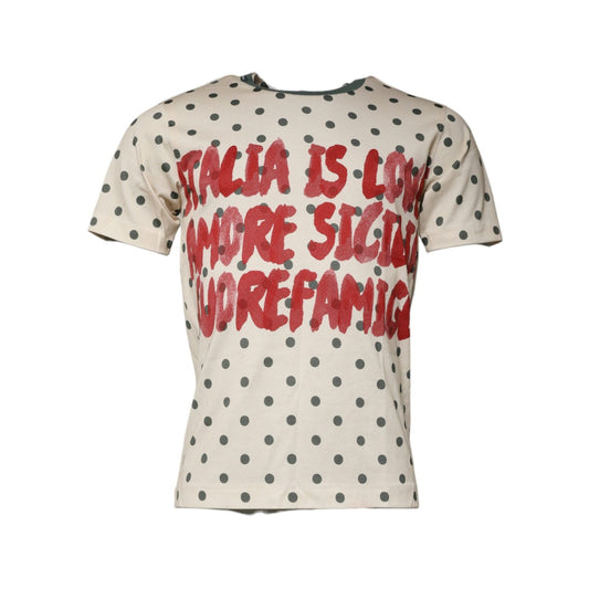 Dolce & Gabbana Beige Graphic Print Polka Dot Cotton T-shirt