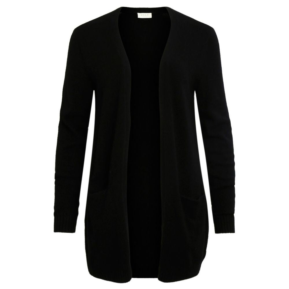 Vila Clothes Black Viscose Cardigan with long sleeves and side pockets, perfect for layering and stylish occasions.