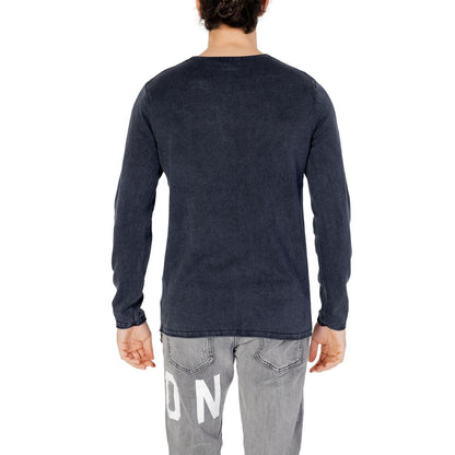 Back view of Jack Jones Blue Cotton Sweatshirt with long sleeves and casual fit.