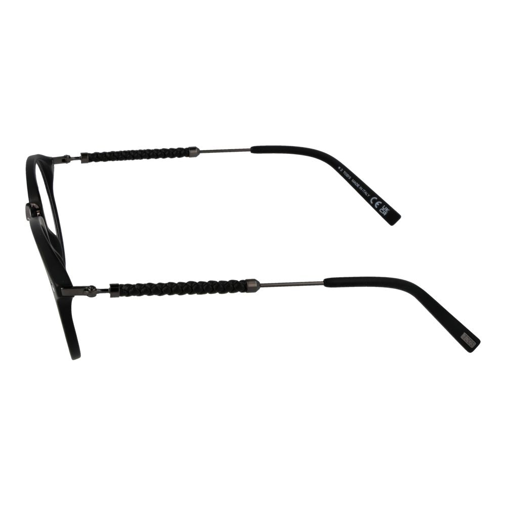 Side view of Tod's Black Men Glasses Frame in full-rim acetate with demo lenses, 49mm lens width, showcasing sleek black temples.