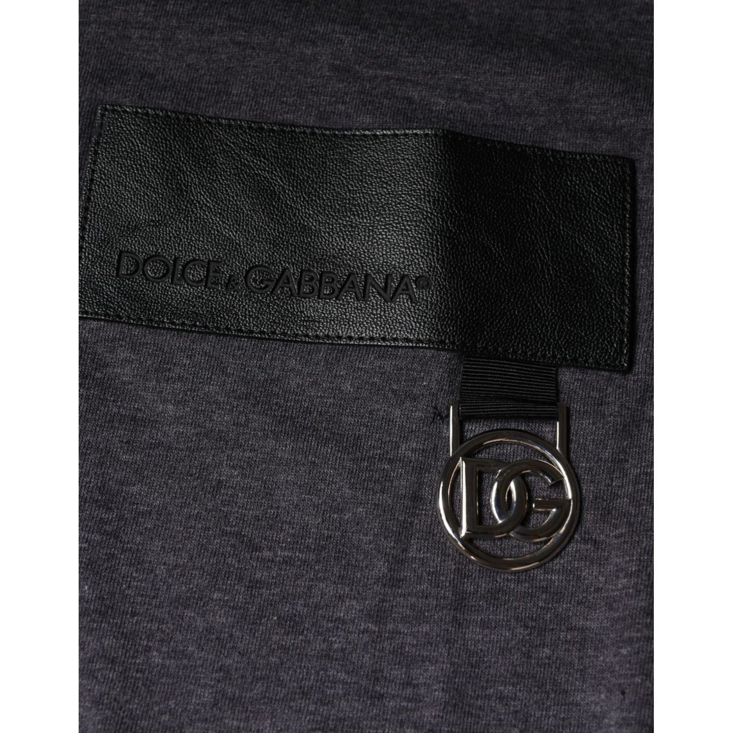Dolce & Gabbana Gray Logo Patch Cotton Crew Neck T-shirt