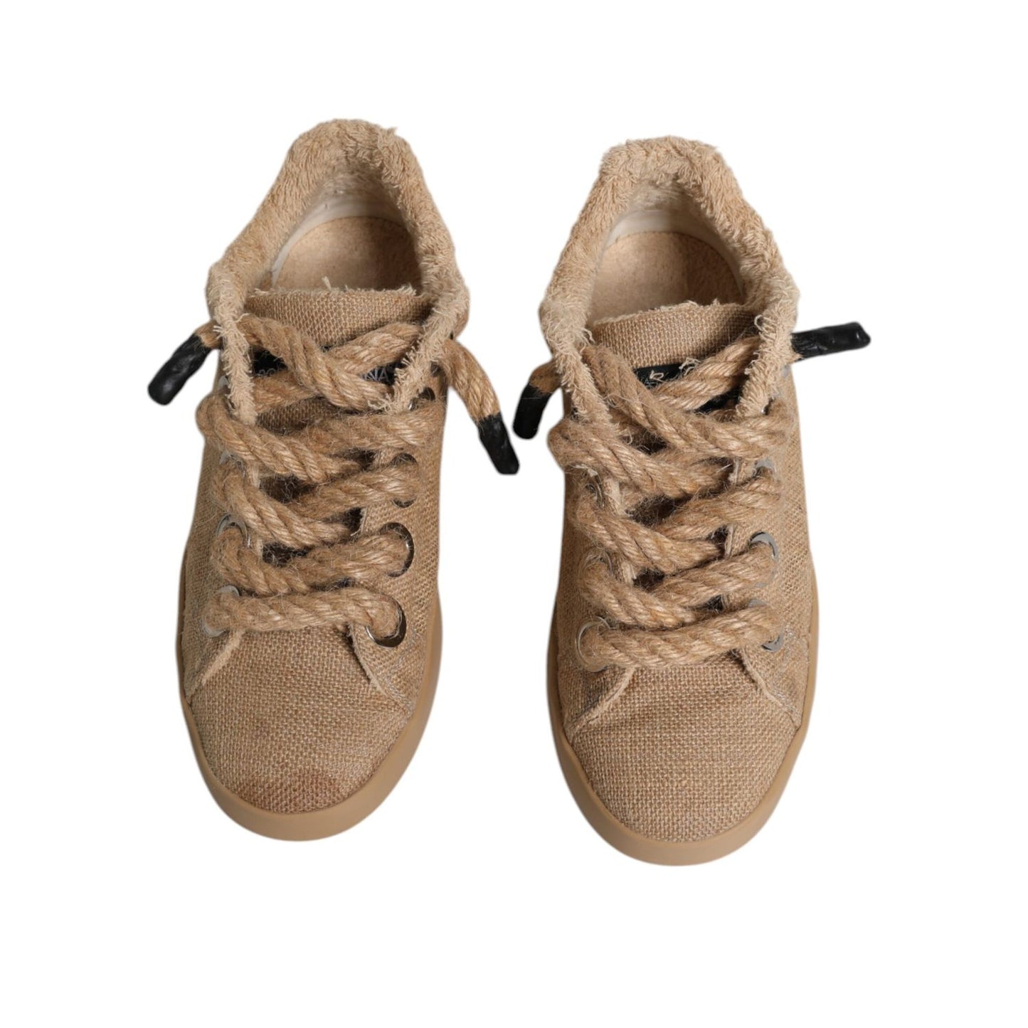 Dolce & Gabbana Brown Jute Fabric Low Top Men Sneakers Shoes