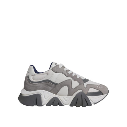 Versace Grey Leather Neoprene Chunky Low Top Squalo Sneakers Shoes
