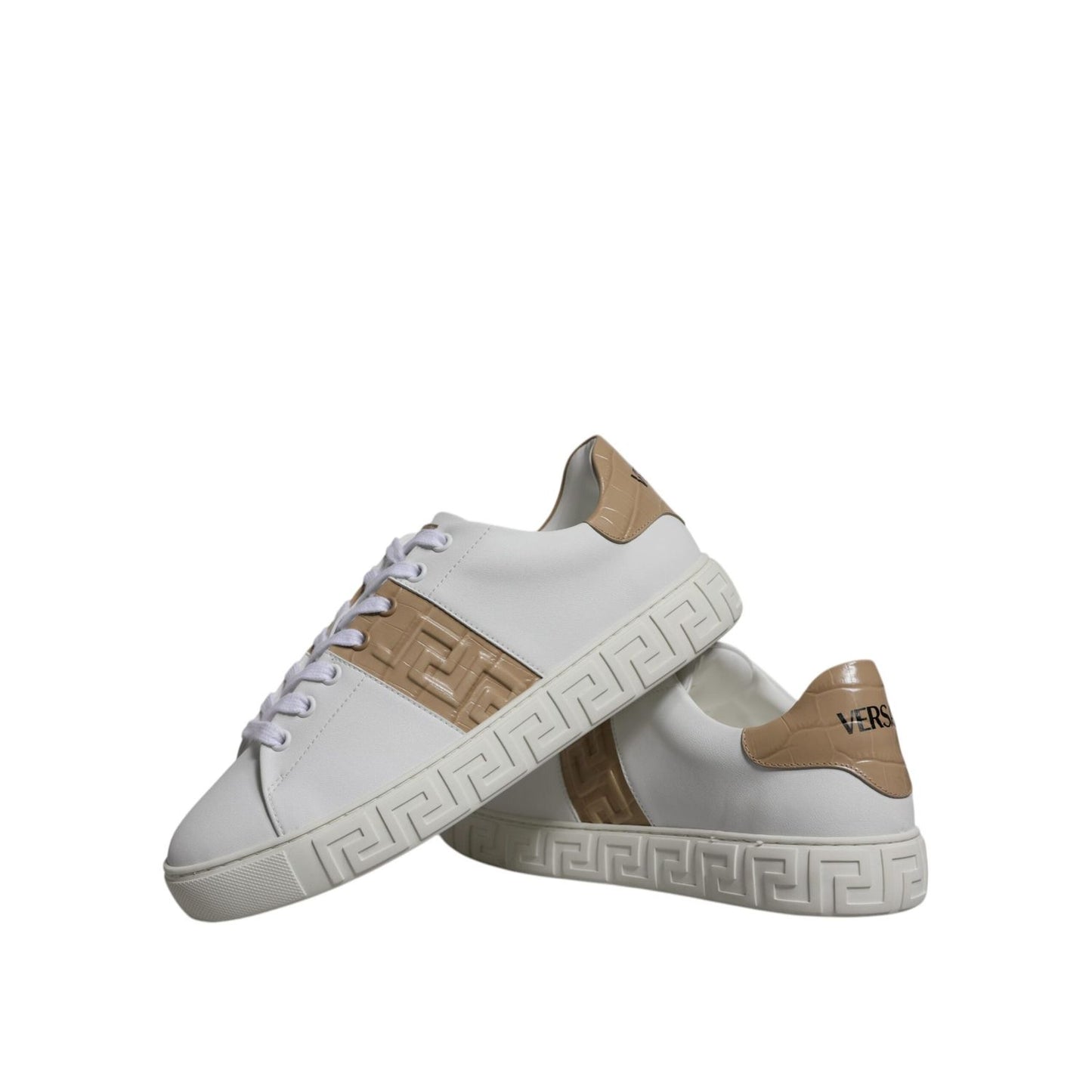Versace White Brown Greca Print TPU Low Top Men Sneakers Shoes MV6394-38