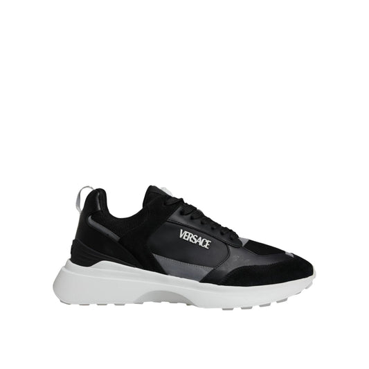 Versace Black Canvas Quad Fabric Medusa Low Top Sneaker Shoes