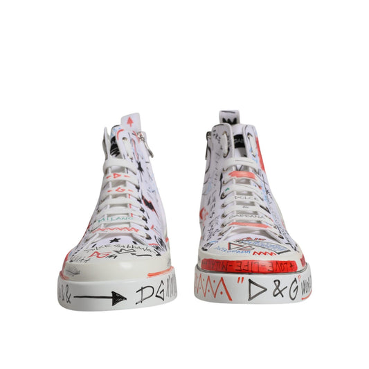 Dolce & Gabbana White Cotton Graffiti High Top Sneaker Shoes