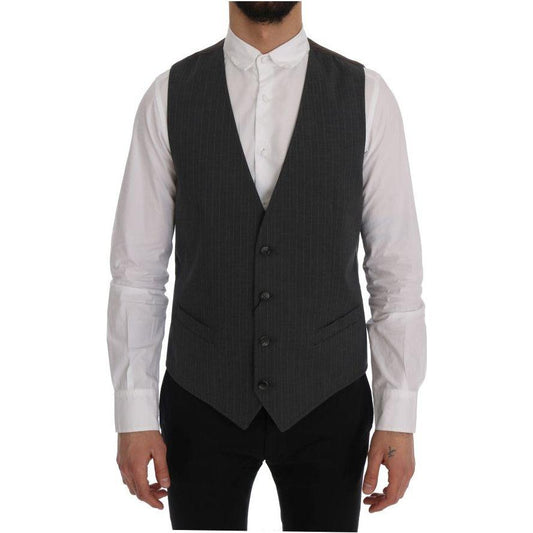 Dolce & Gabbana Gray STAFF Cotton Striped Vest SIG60345-1