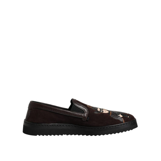 Dolce & Gabbana Brown Suede DG Family Slip On Flats Shoes