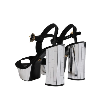 Dolce & Gabbana Black Mirror Heels Platform Sandals Shoes