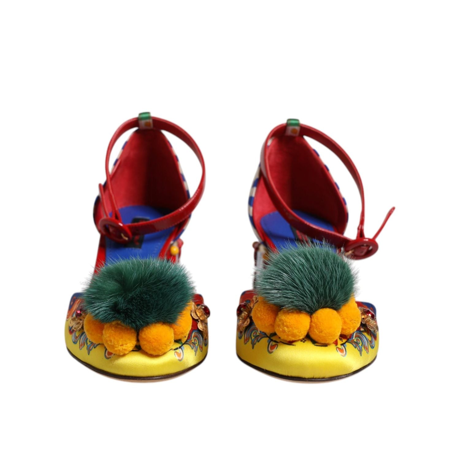 Dolce & Gabbana Multicolor Carretto Crystal Fur Sandals Shoes
