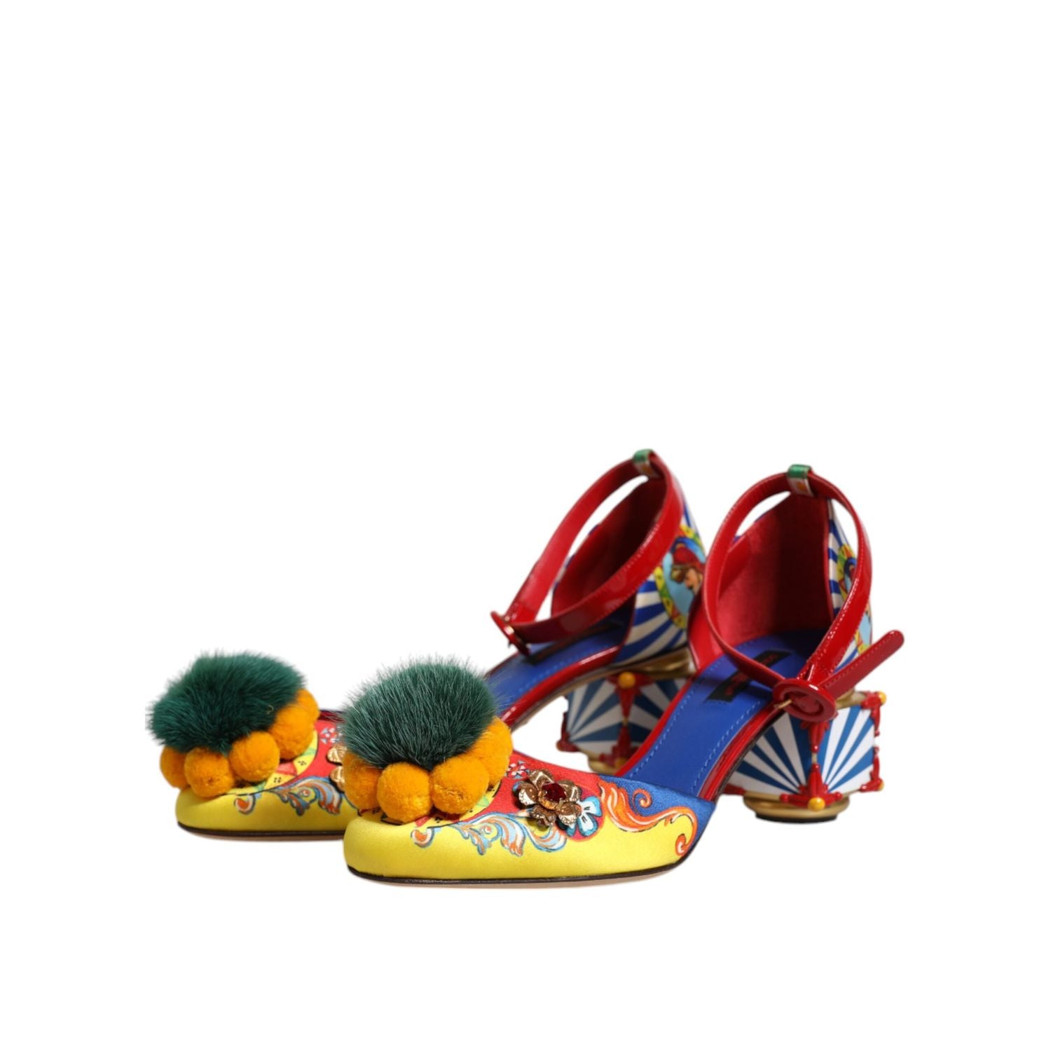 Dolce & Gabbana Multicolor Carretto Crystal Fur Sandals Shoes