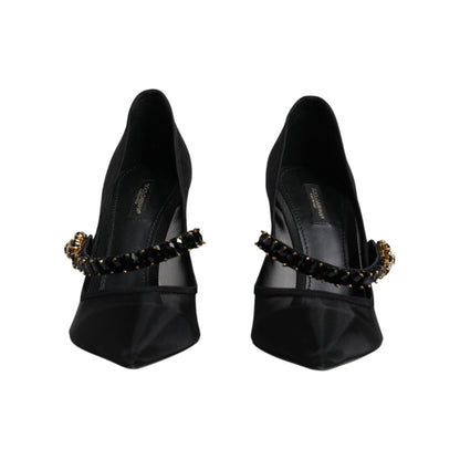 Dolce & Gabbana Black Mesh Mary Jane Crystal Heel Pump Shoes