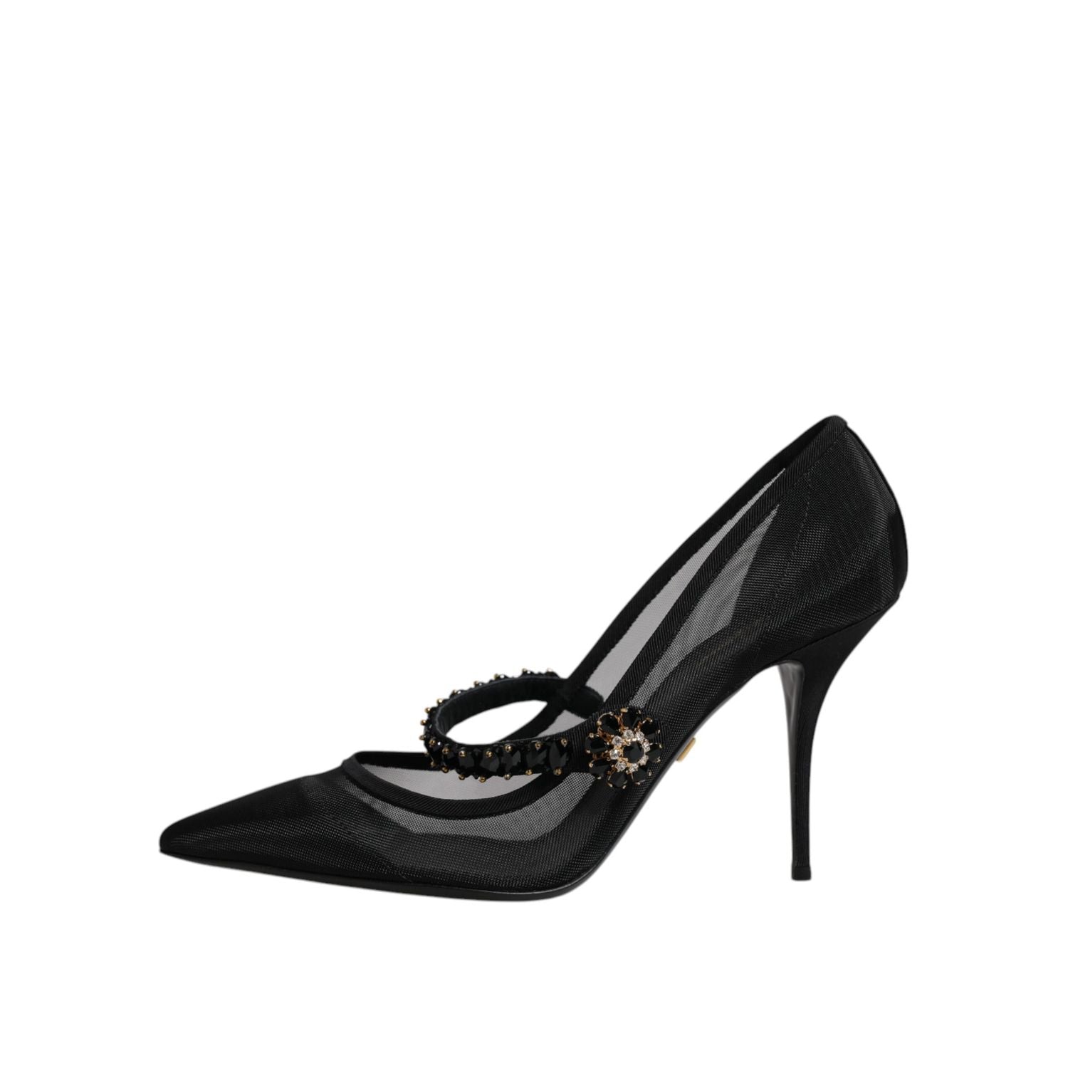 Dolce & Gabbana Black Mesh Mary Jane Crystal Heel Pump Shoes