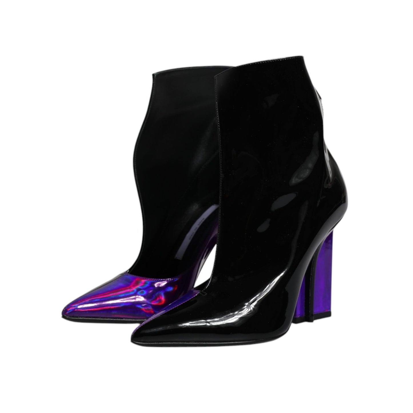 Dolce & Gabbana Purple Black Pointed Ankle Boots Shoes