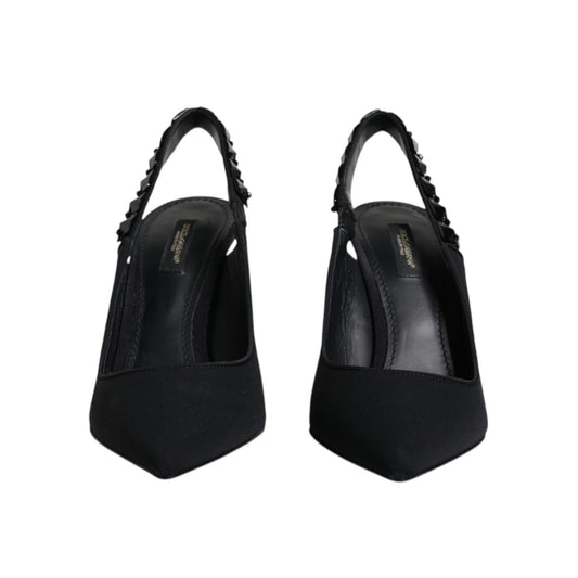 Dolce & Gabbana Black Embellished Charmeuse Slingback Shoes