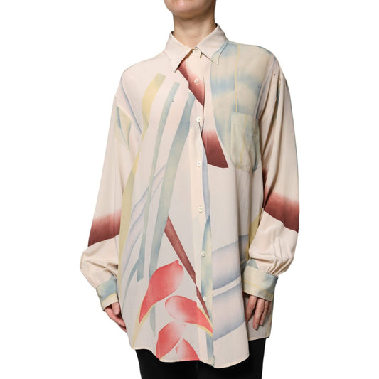 Etro Beige Printed Collared Buttoned Long Sleeves Blouse Top TSH86732-42