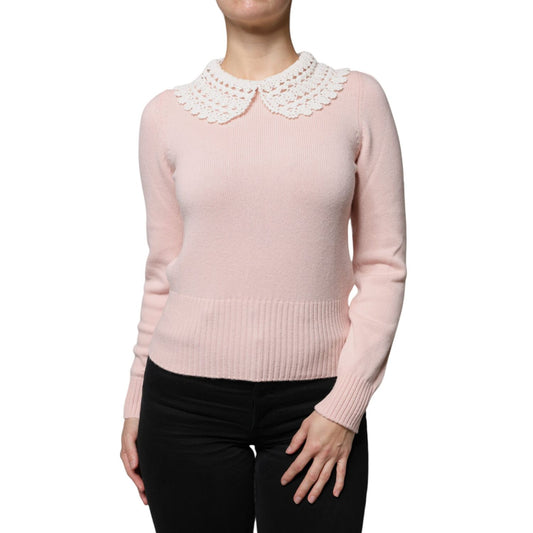 Dolce & Gabbana Pink Cashmere Collar Knitted Long Sleeves Top TSH86768-40