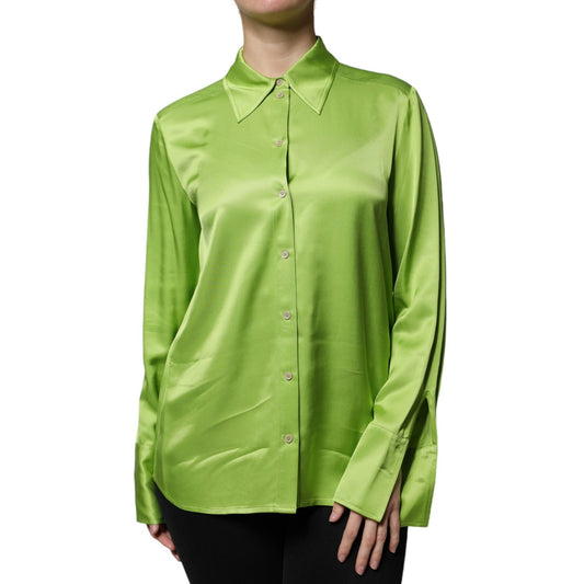 Patrizia Pepe Green Viscose Long Sleeves Collared Blouse Top TSH86776-44