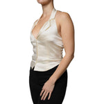 L'Autre Chose Off White Silk Sleeveless Buttoned Halter Top TSH86779-40
