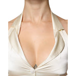L'Autre Chose Off White Silk Sleeveless Buttoned Halter Top TSH86779-40