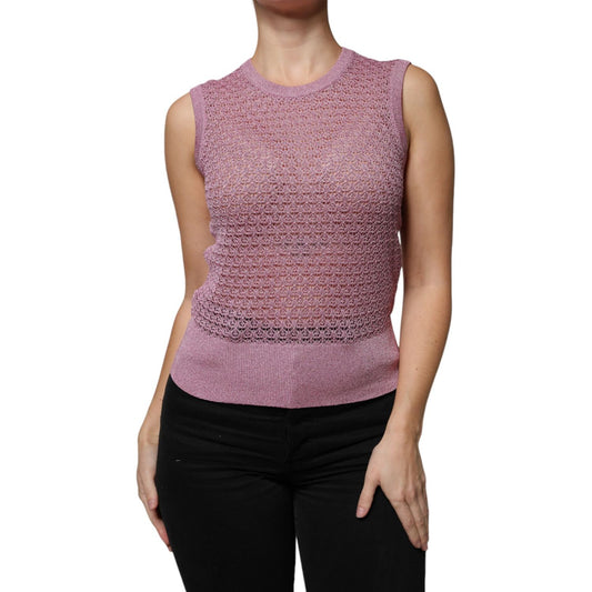 Dolce & Gabbana Pink Mesh See Through Sleeveless Tank Top TSH86799-44