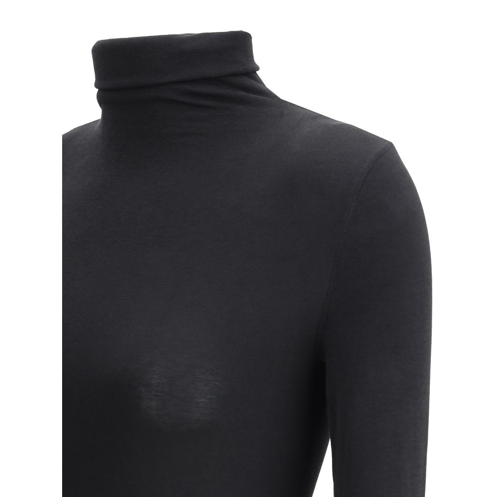 Wolford Black Polyamide Top featuring a high neck and long sleeves, offering slim fit and elegant silhouette. Composition: 46% Polyamide, AW25.