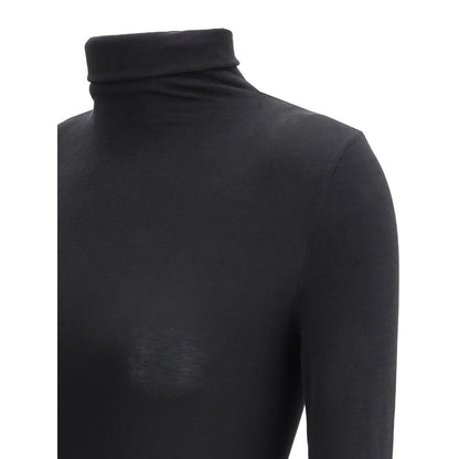 Wolford Black Polyamide Top featuring a high neck and long sleeves, offering slim fit and elegant silhouette. Composition: 46% Polyamide, AW25.