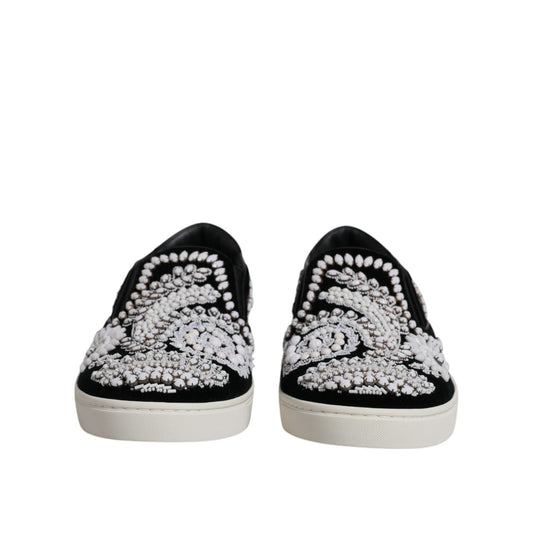 Dolce & Gabbana Black Embellished London Men Slip On Shoes MV6587-41