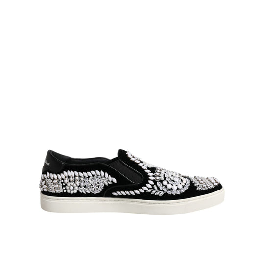 Dolce & Gabbana Black Embellished London Men Slip On Shoes MV6587-41