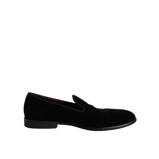 Dolce & Gabbana Black Velvet Loafers Formal Men Dress Shoes MV6614-42
