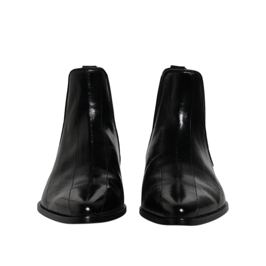Dolce & Gabbana Black Leather Chelsea Men Ankle Boots Shoes MV6621-44
