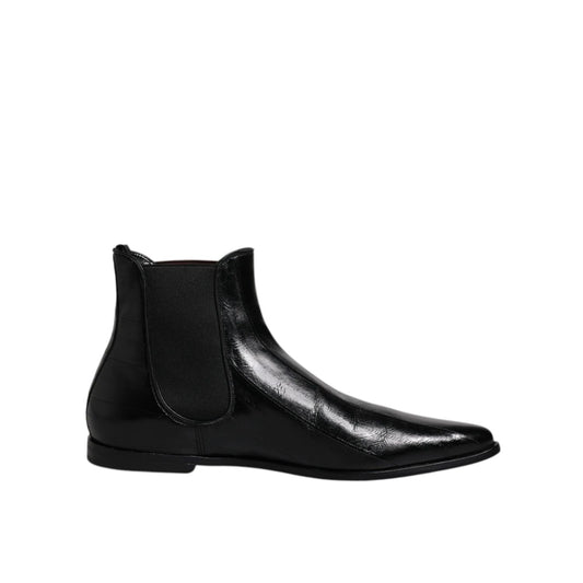Dolce & Gabbana Black Leather Chelsea Men Ankle Boots Shoes MV6621-44