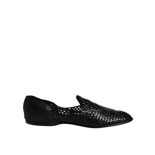 Dolce & Gabbana Black Woven Leather Slip On Loafers Shoes MV6622-45