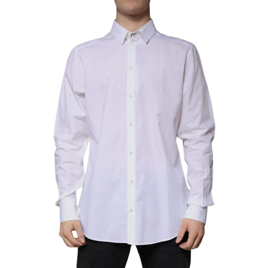 Dolce & Gabbana White Cotton Long Sleeve MARTINI Dress Shirt TSH86337-43