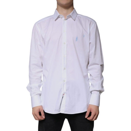 Dolce & Gabbana White Cotton Long Sleeve GOLD Dress Shirt TSH86338-42