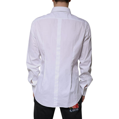 Dolce & Gabbana White Cotton Long Sleeve GOLD Dress Shirt