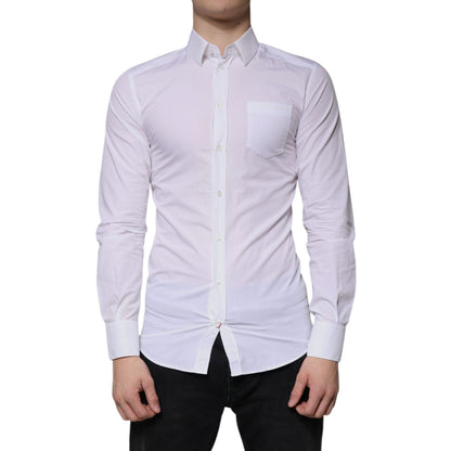 Dolce & Gabbana White Cotton Long Sleeve GOLD Dress Men Shirt