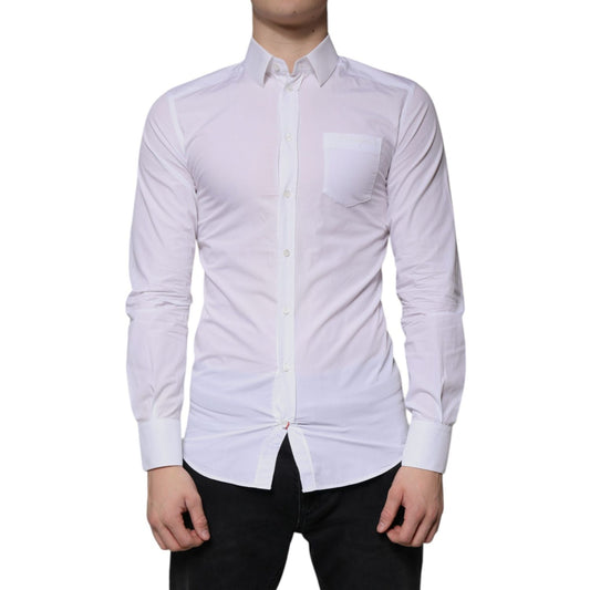 Dolce & Gabbana White Cotton Long Sleeve GOLD Dress Men Shirt TSH86342-38