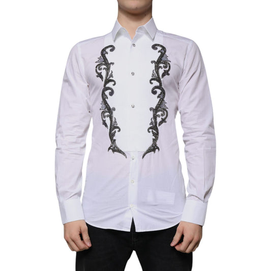 Dolce & Gabbana White Slim Fit Baroque GOLD Men Dress Shirt TSH86469-39