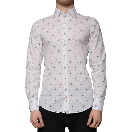 Dolce & Gabbana White Printed Cotton Slim Fit Men Dress Shirt TSH86475-38