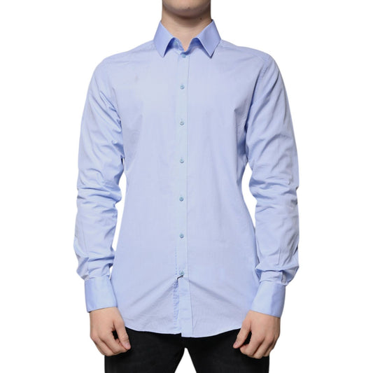 Dolce & Gabbana Light Blue Cotton Slim Fit GOLD Men Dress Shirt TSH86489-41